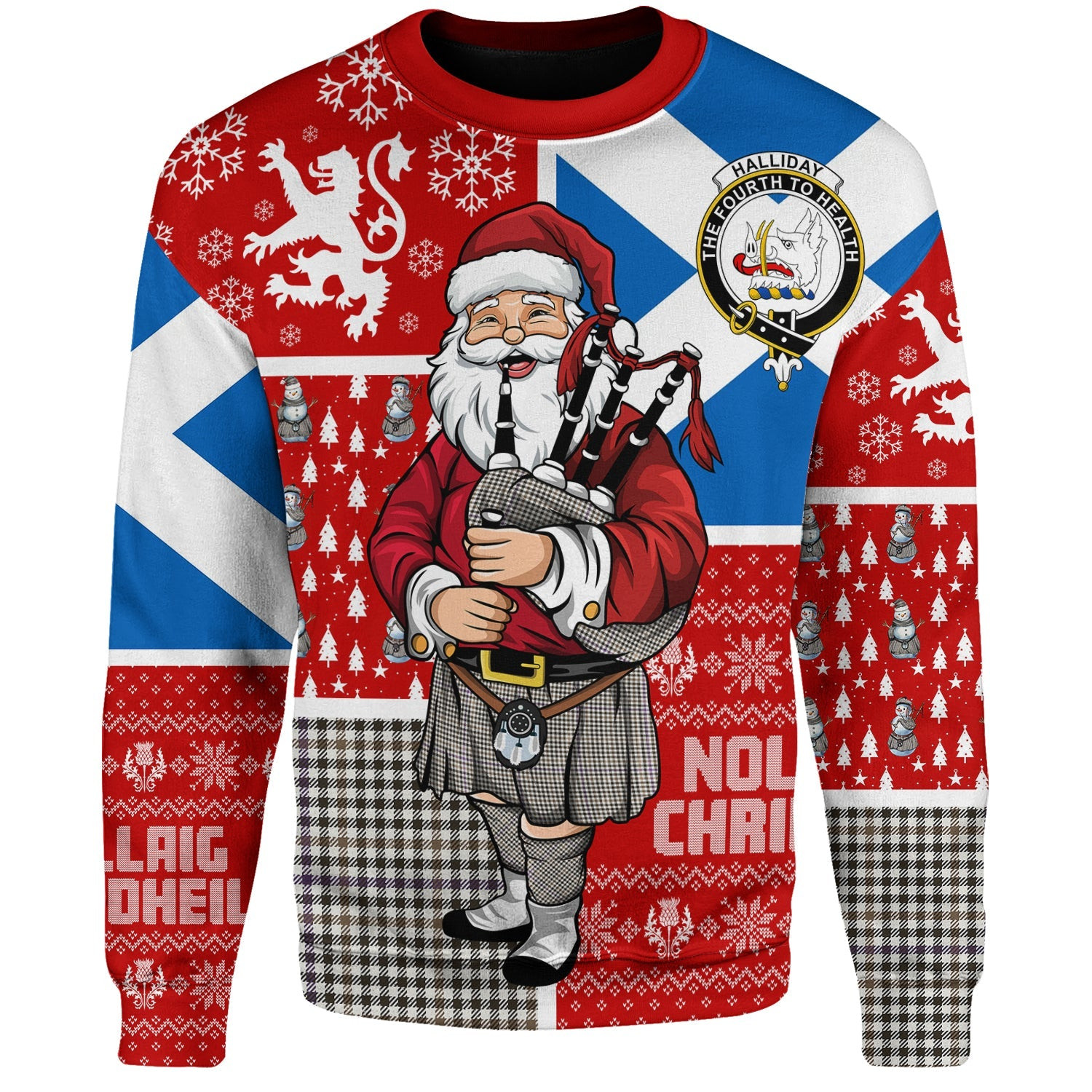 ScotsTee Shop Scottish Halliday (Holliday) Weathered Clan Badge Tartan Ugly Christmas Knitted Sweater Scotland Christmas Santa
