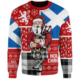ScotsTee Shop Scottish Erskine Black & White Clan Badge Tartan Ugly Christmas Knitted Sweater Scotland Christmas Santa