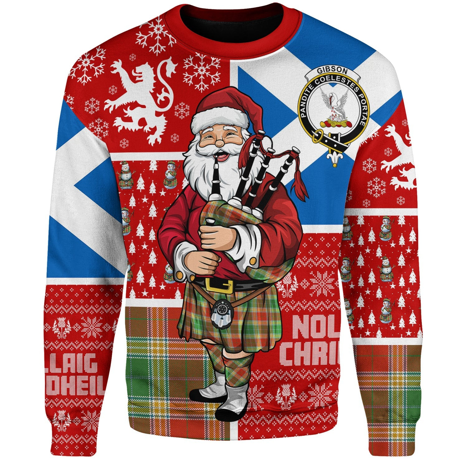 ScotsTee Shop Scottish Gibson (Gibbs) Ancient Clan Badge Tartan Ugly Christmas Knitted Sweater Scotland Christmas Santa