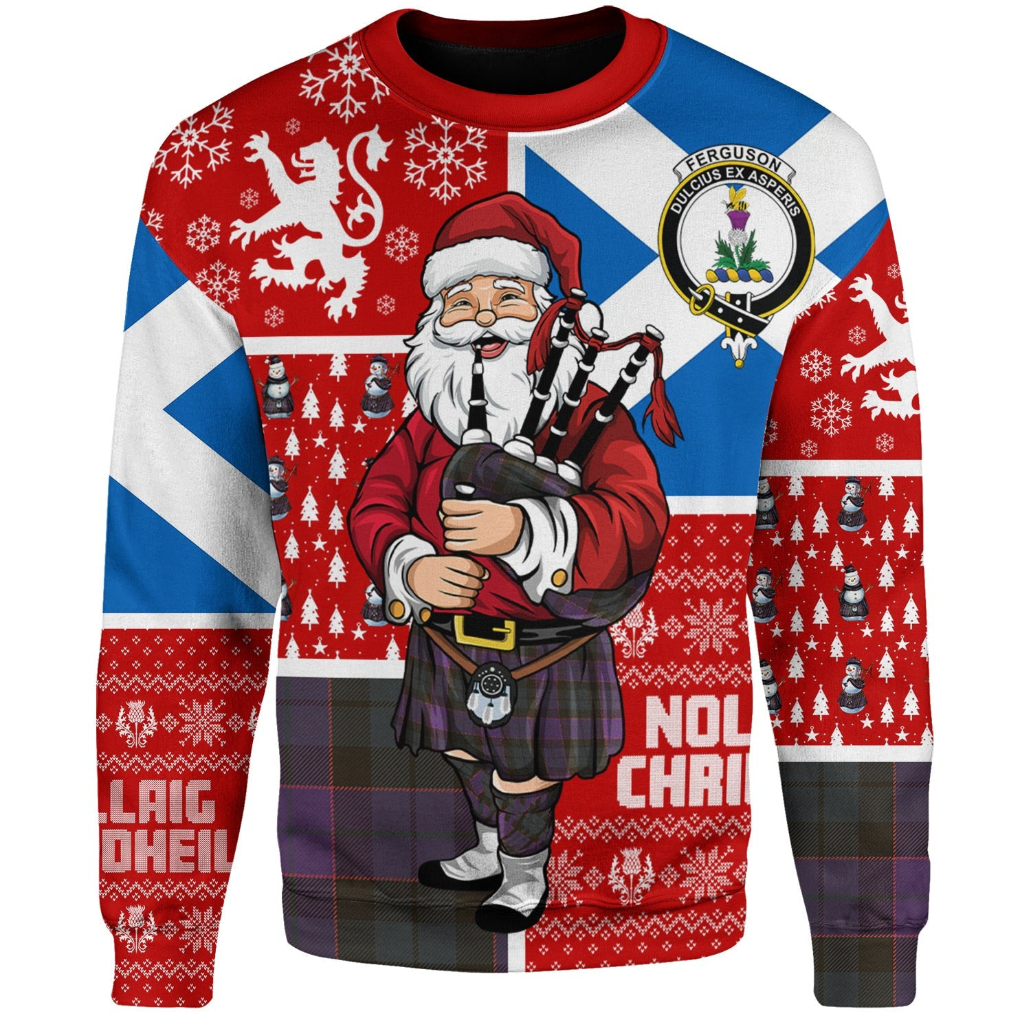 ScotsTee Shop Scottish Ferguson of Balquhidder Weathered Clan Badge Tartan Ugly Christmas Knitted Sweater Scotland Christmas Santa