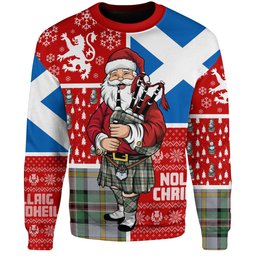 ScotsTee Shop Scottish Dinwoodie Modern Clan Badge Tartan Ugly Christmas Knitted Sweater Scotland Christmas Santa