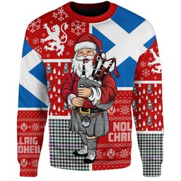 ScotsTee Shop Scottish Halliday (Holliday) Modern Clan Badge Tartan Ugly Christmas Knitted Sweater Scotland Christmas Santa