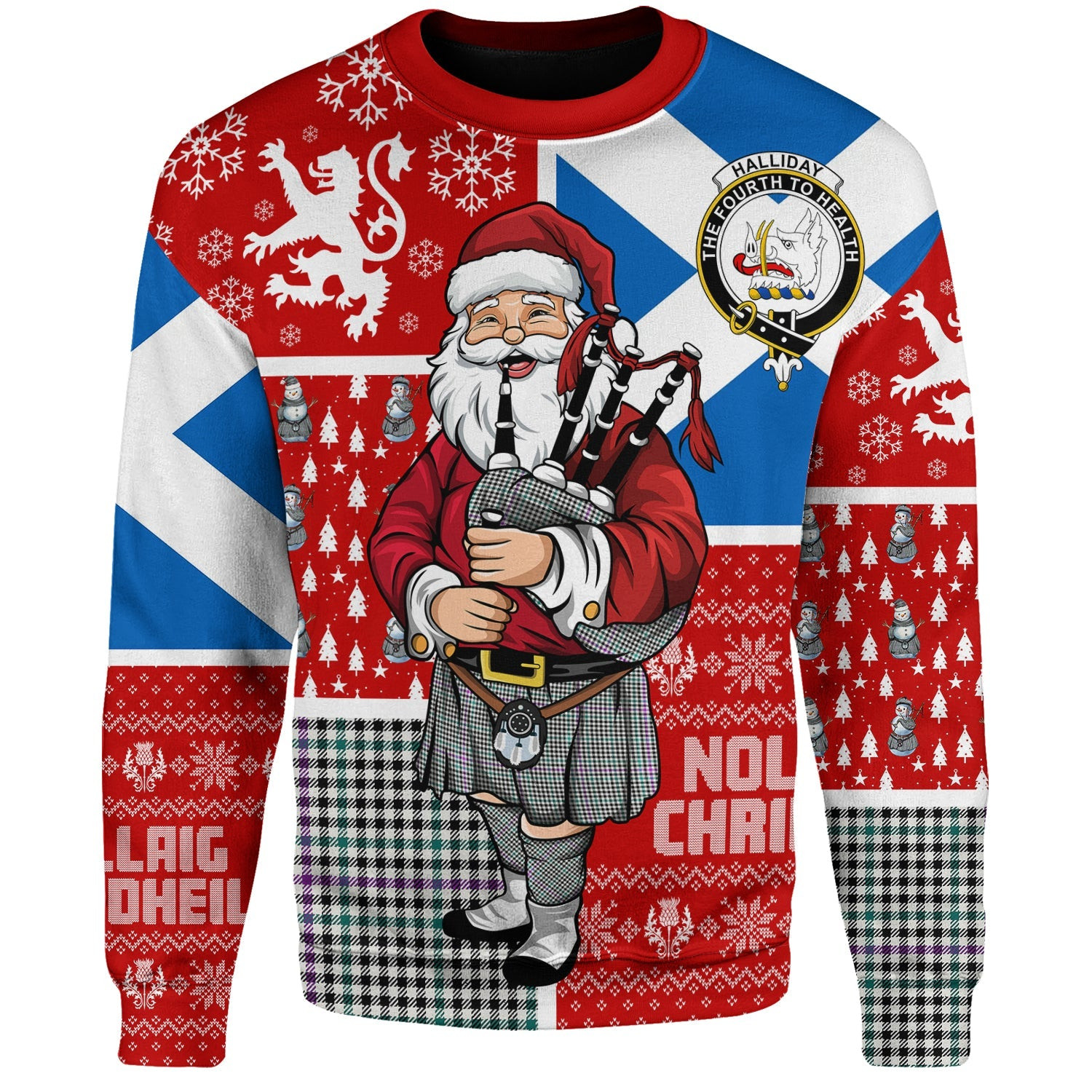 ScotsTee Shop Scottish Halliday (Holliday) Modern Clan Badge Tartan Ugly Christmas Knitted Sweater Scotland Christmas Santa