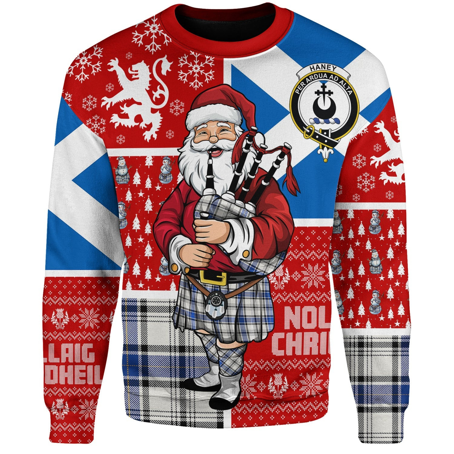 ScotsTee Shop Scottish Haney Modern Clan Badge Tartan Ugly Christmas Knitted Sweater Scotland Christmas Santa