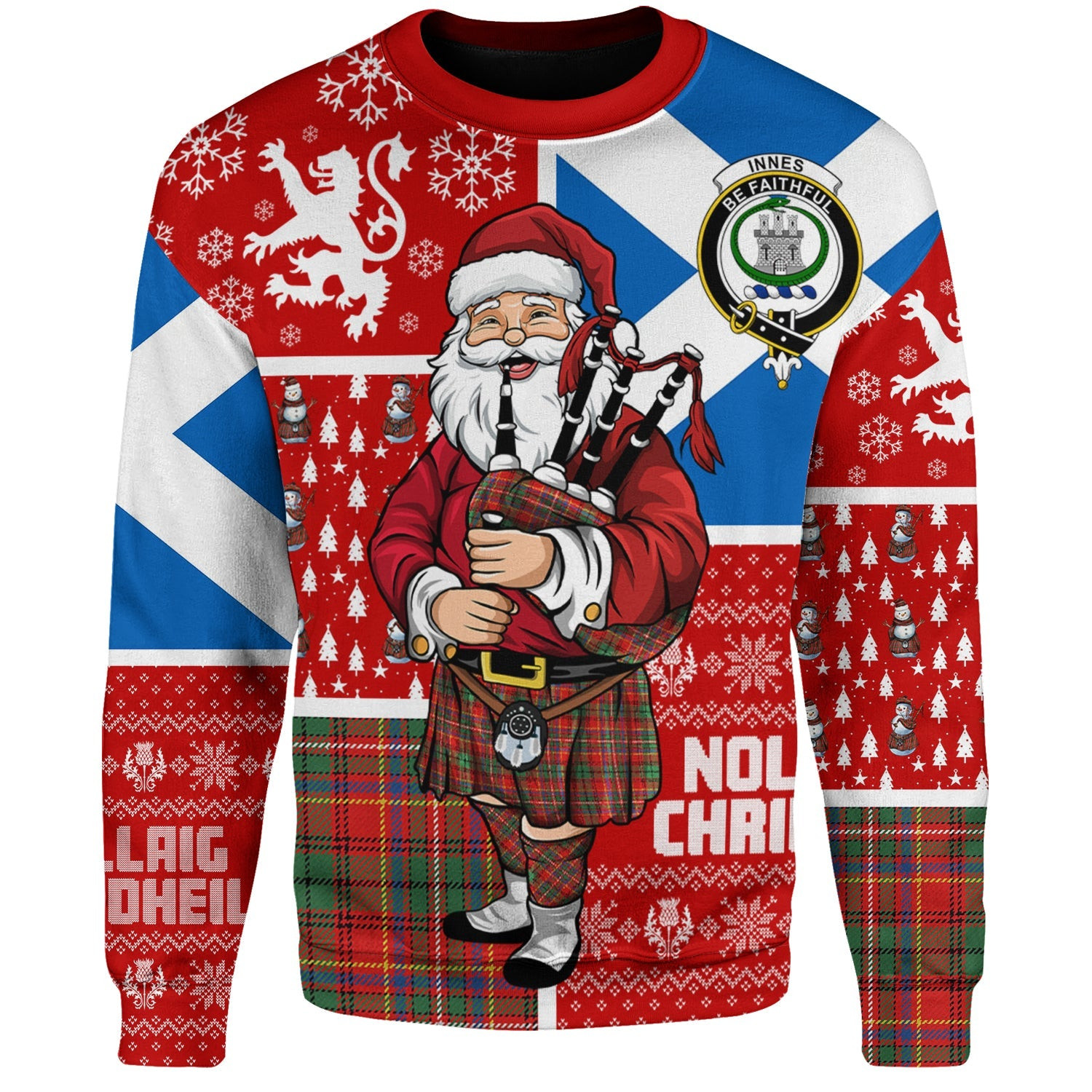ScotsTee Shop Scottish Innes Clan Badge Tartan Ugly Christmas Knitted Sweater Scotland Christmas Santa