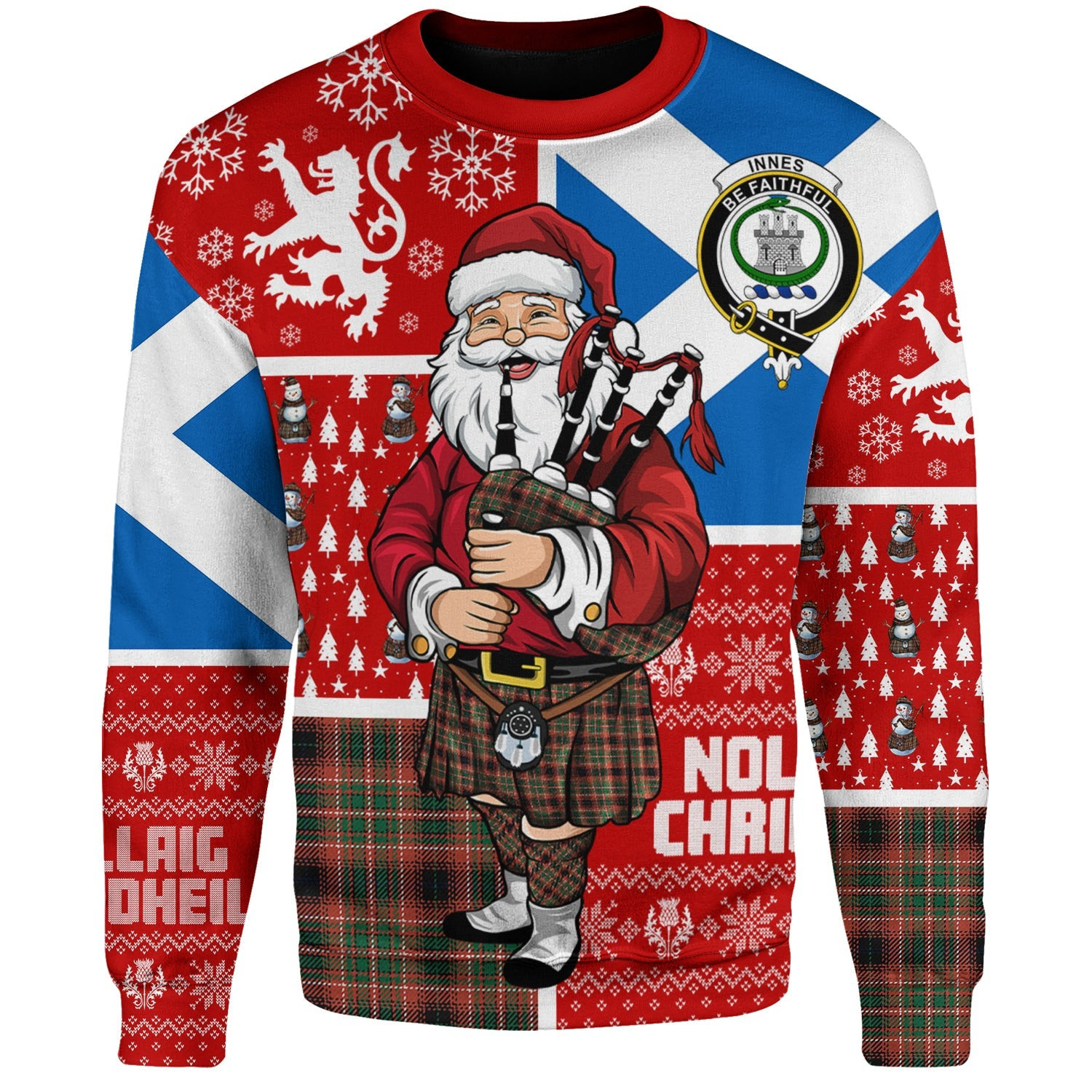 ScotsTee Shop Scottish Innes of Cowie Modern Clan Badge Tartan Ugly Christmas Knitted Sweater Scotland Christmas Santa