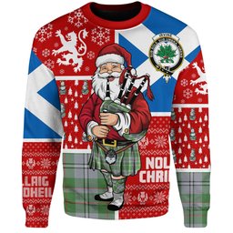 ScotsTee Shop Scottish Irvine of Glentulchan Modern Clan Badge Tartan Ugly Christmas Knitted Sweater Scotland Christmas Santa