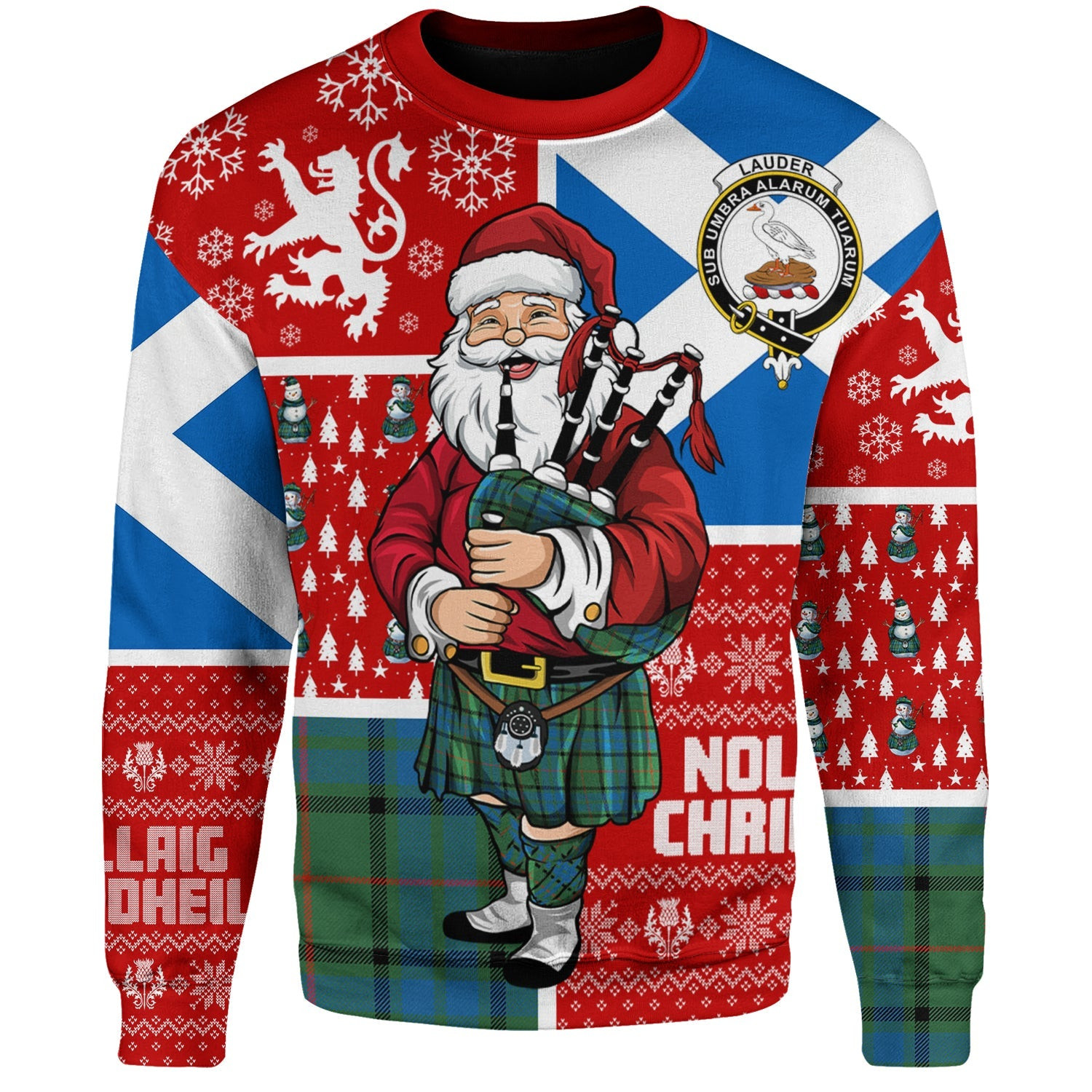 ScotsTee Shop Scottish Lauder Ancient Clan Badge Tartan Ugly Christmas Knitted Sweater Scotland Christmas Santa
