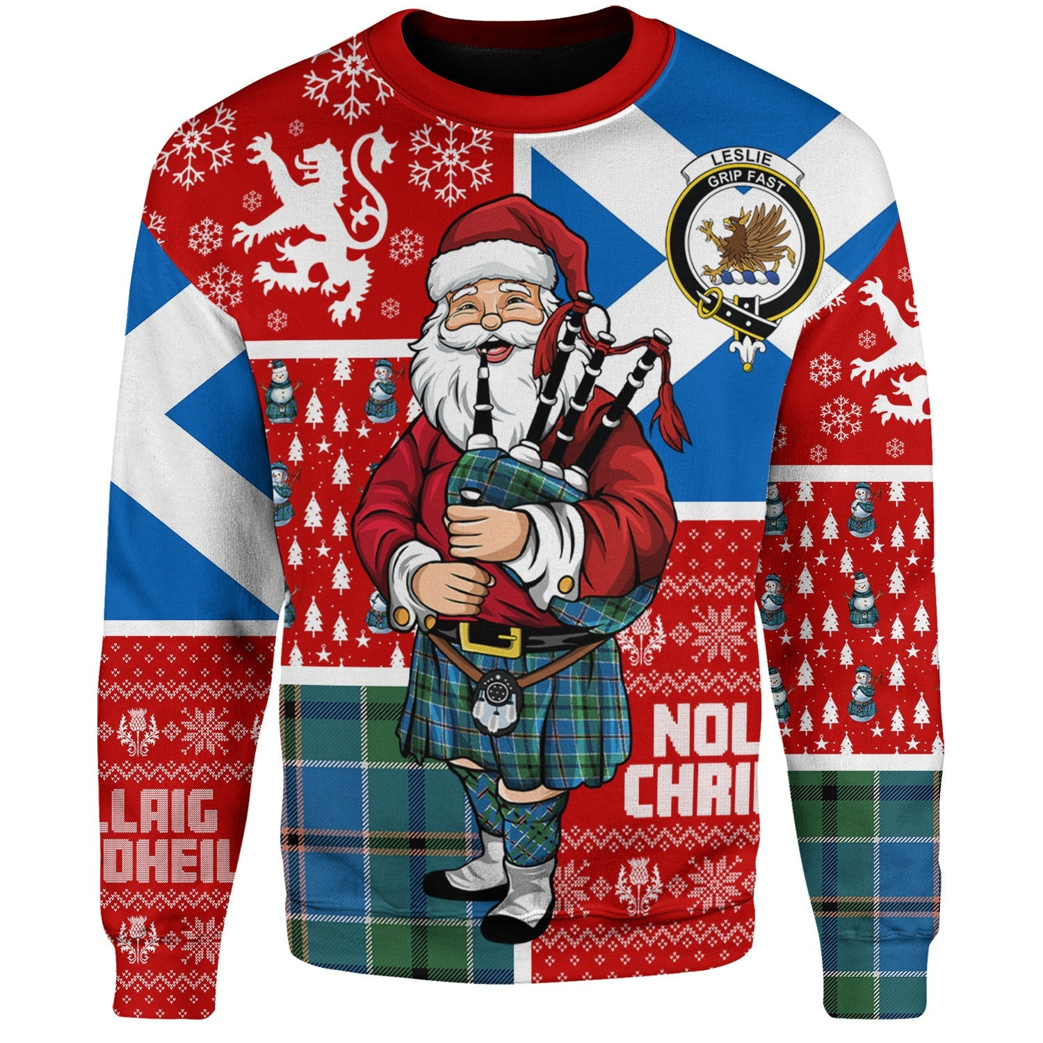 ScotsTee Shop Scottish Leslie of the Hebrides Ancient Clan Badge Tartan Ugly Christmas Knitted Sweater Scotland Christmas Santa