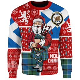 ScotsTee Shop Scottish Leslie of the Hebrides Ancient Clan Badge Tartan Ugly Christmas Knitted Sweater Scotland Christmas Santa