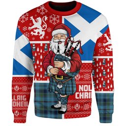 ScotsTee Shop Scottish Leith District Modern Clan Badge Tartan Ugly Christmas Knitted Sweater Scotland Christmas Santa