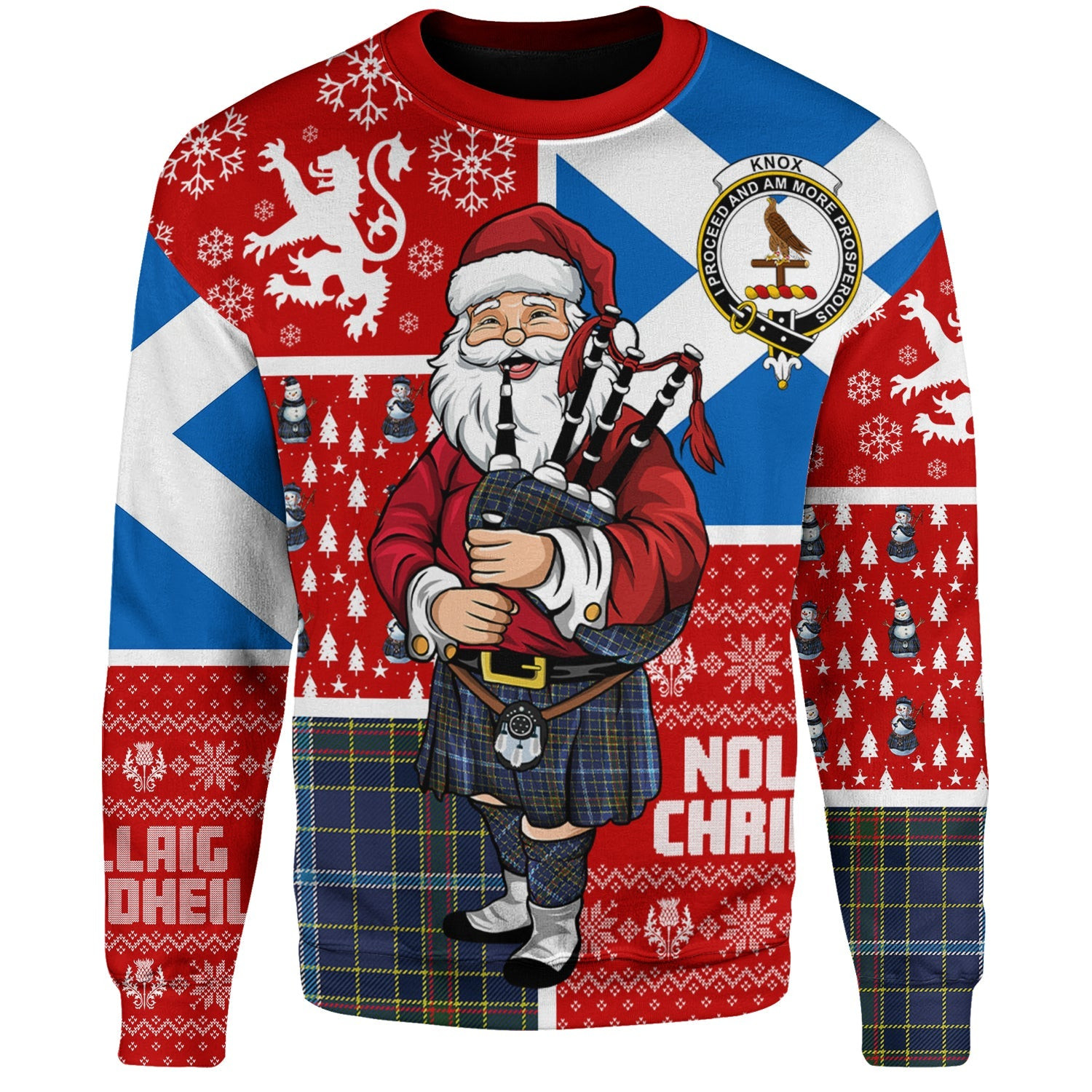 ScotsTee Shop Scottish Knox Clan Badge Tartan Ugly Christmas Knitted Sweater Scotland Christmas Santa