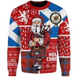 ScotsTee Shop Scottish Leslie Ancient Clan Badge Tartan Ugly Christmas Knitted Sweater Scotland Christmas Santa