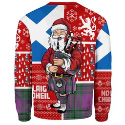 ScotsTee Shop Scottish Hutton Ancient Clan Badge Tartan Ugly Christmas Knitted Sweater Scotland Christmas Santa