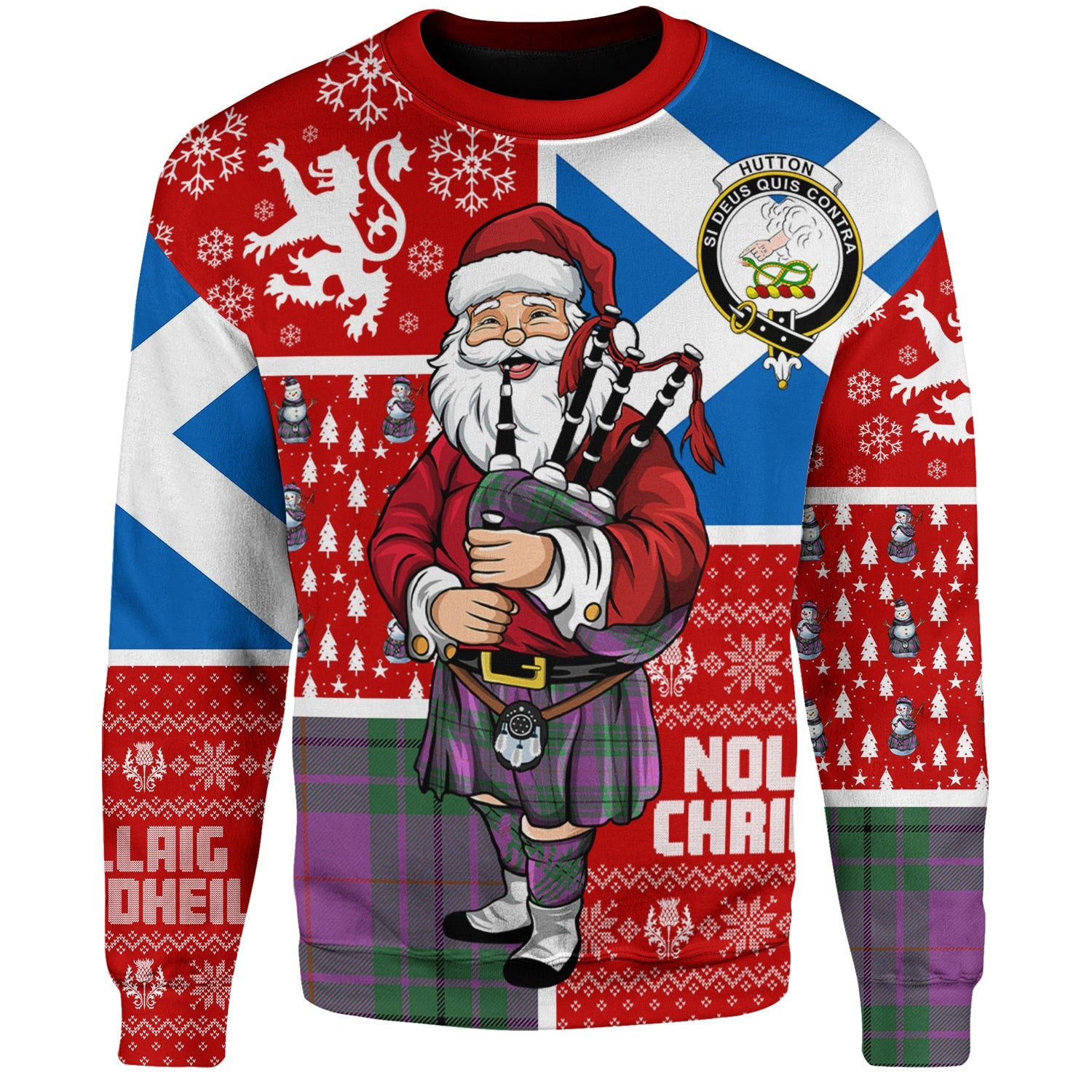 ScotsTee Shop Scottish Hutton Ancient Clan Badge Tartan Ugly Christmas Knitted Sweater Scotland Christmas Santa