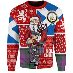 ScotsTee Shop Scottish Hutton Ancient Clan Badge Tartan Ugly Christmas Knitted Sweater Scotland Christmas Santa