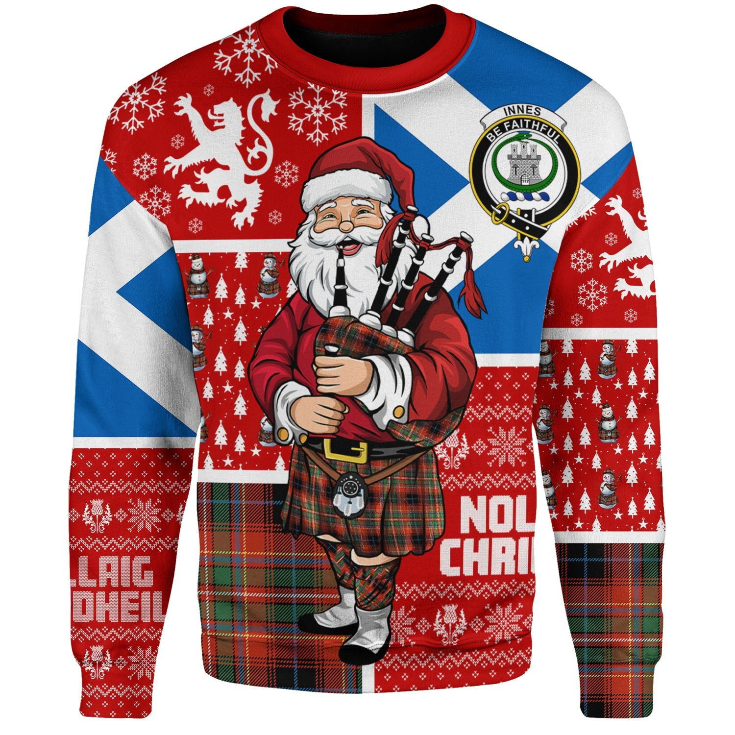 ScotsTee Shop Scottish Innes Red Ancient Clan Badge Tartan Ugly Christmas Knitted Sweater Scotland Christmas Santa
