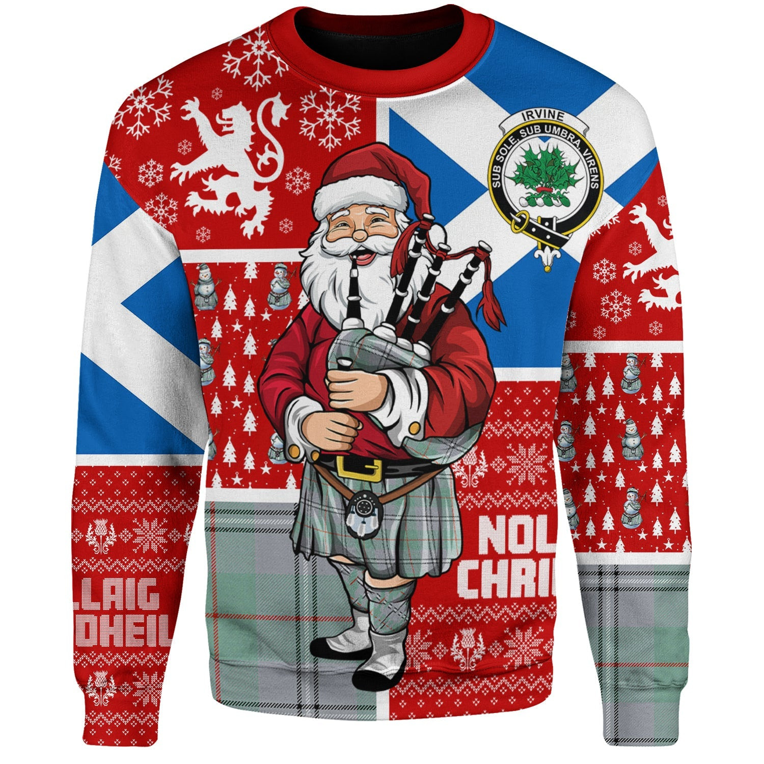 ScotsTee Shop Scottish Irvine of Glentulchan Ancient Clan Badge Tartan Ugly Christmas Knitted Sweater Scotland Christmas Santa