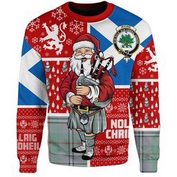 ScotsTee Shop Scottish Irvine of Glentulchan Ancient Clan Badge Tartan Ugly Christmas Knitted Sweater Scotland Christmas Santa