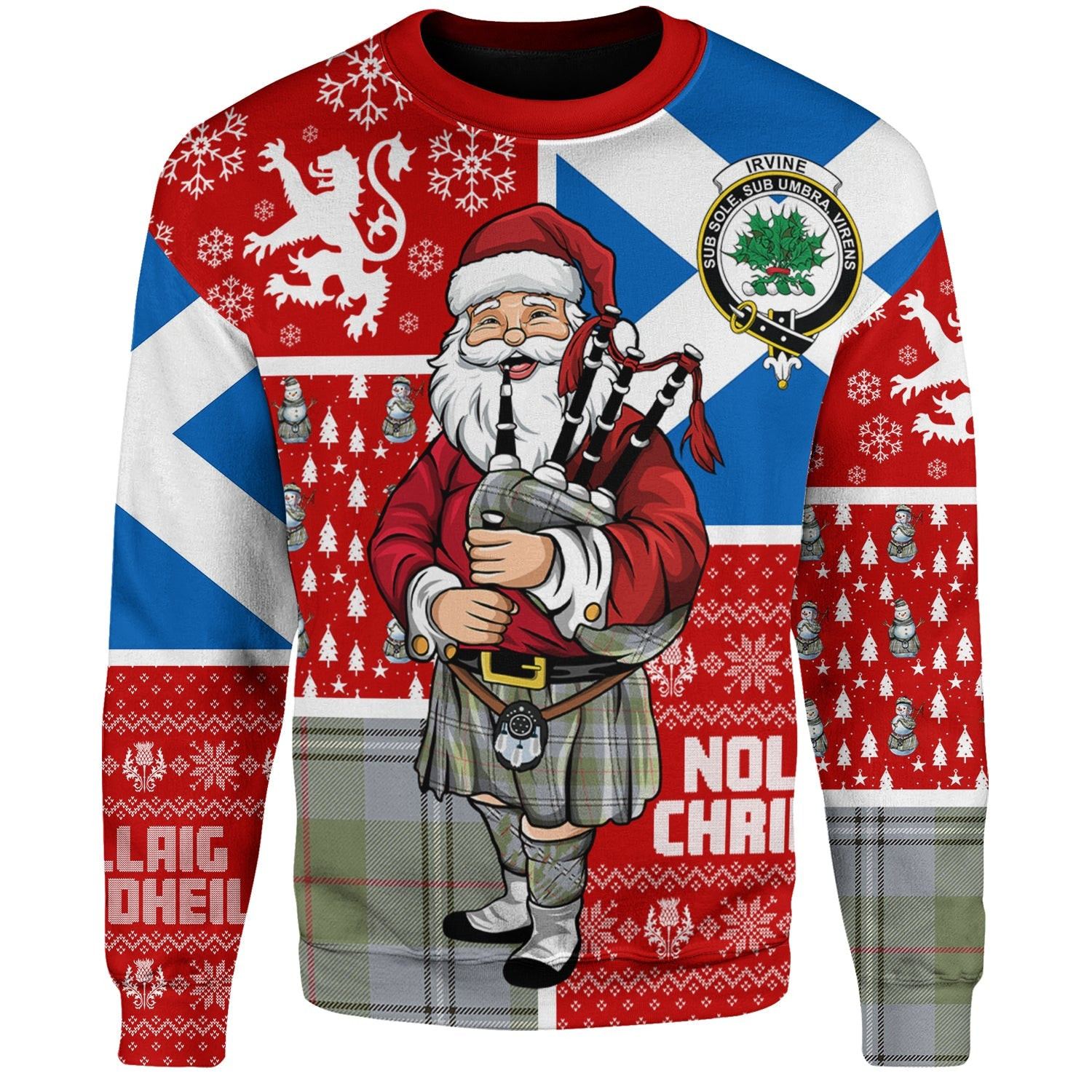 ScotsTee Shop Scottish Irvine of Glentulchan Weathered Clan Badge Tartan Ugly Christmas Knitted Sweater Scotland Christmas Santa