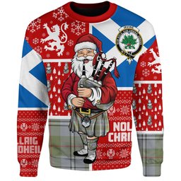 ScotsTee Shop Scottish Irvine of Glentulchan Weathered Clan Badge Tartan Ugly Christmas Knitted Sweater Scotland Christmas Santa