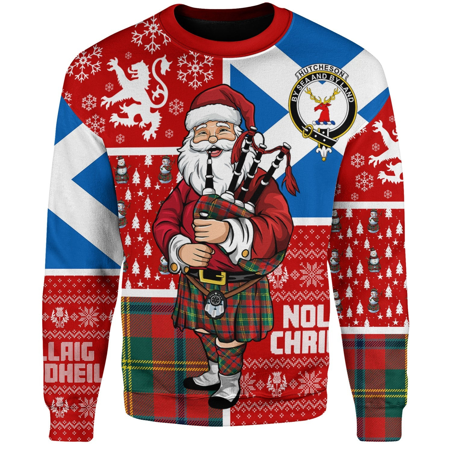 ScotsTee Shop Scottish Hutcheson Modern Clan Badge Tartan Ugly Christmas Knitted Sweater Scotland Christmas Santa