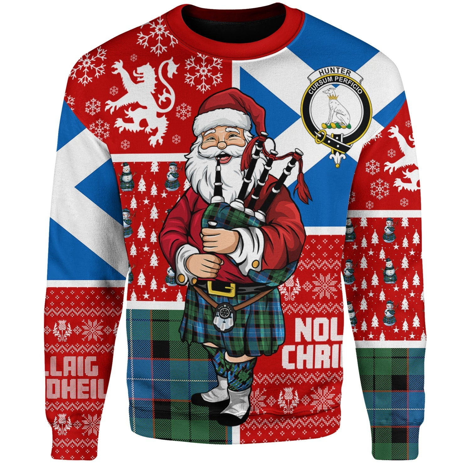 ScotsTee Shop Scottish Hunter (Michael) Ancient Clan Badge Tartan Ugly Christmas Knitted Sweater Scotland Christmas Santa
