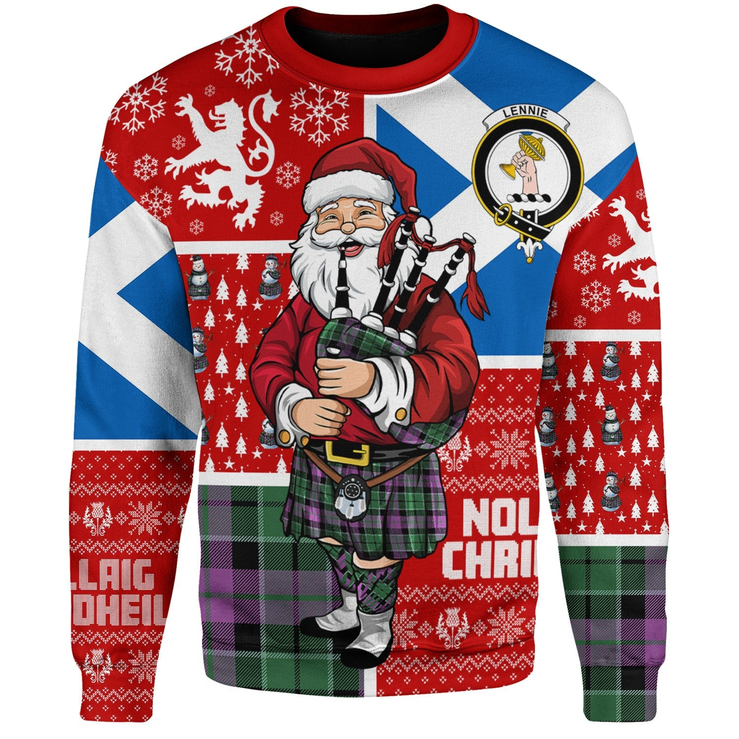 ScotsTee Shop Scottish Lennie Ancient Clan Badge Tartan Ugly Christmas Knitted Sweater Scotland Christmas Santa