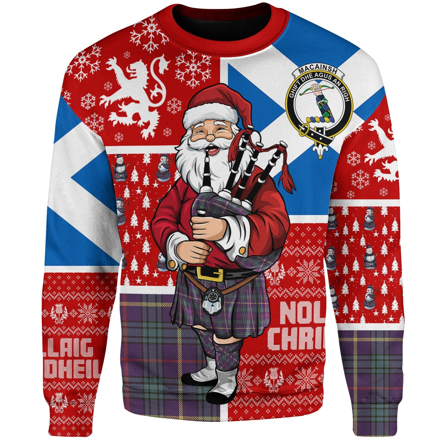 ScotsTee Shop Scottish MacAinsh Weathered Clan Badge Tartan Ugly Christmas Knitted Sweater Scotland Christmas Santa
