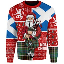 ScotsTee Shop Scottish Hislop #2 Ancient Clan Badge Tartan Ugly Christmas Knitted Sweater Scotland Christmas Santa