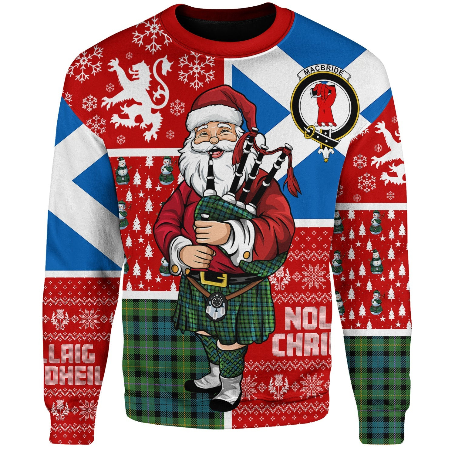ScotsTee Shop Scottish MacBride Ancient Clan Badge Tartan Ugly Christmas Knitted Sweater Scotland Christmas Santa