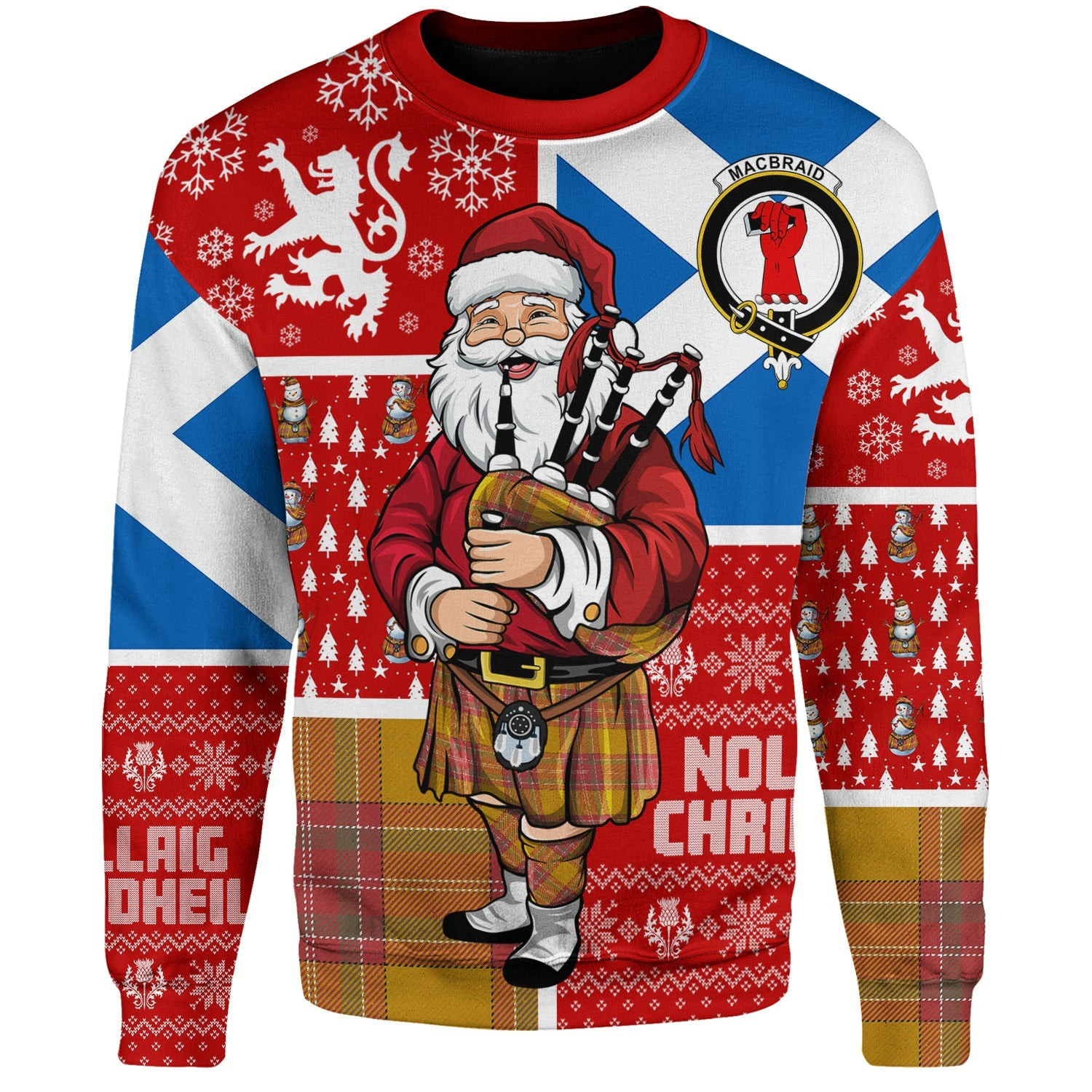 ScotsTee Shop Scottish MacBrair Weathered Clan Badge Tartan Ugly Christmas Knitted Sweater Scotland Christmas Santa