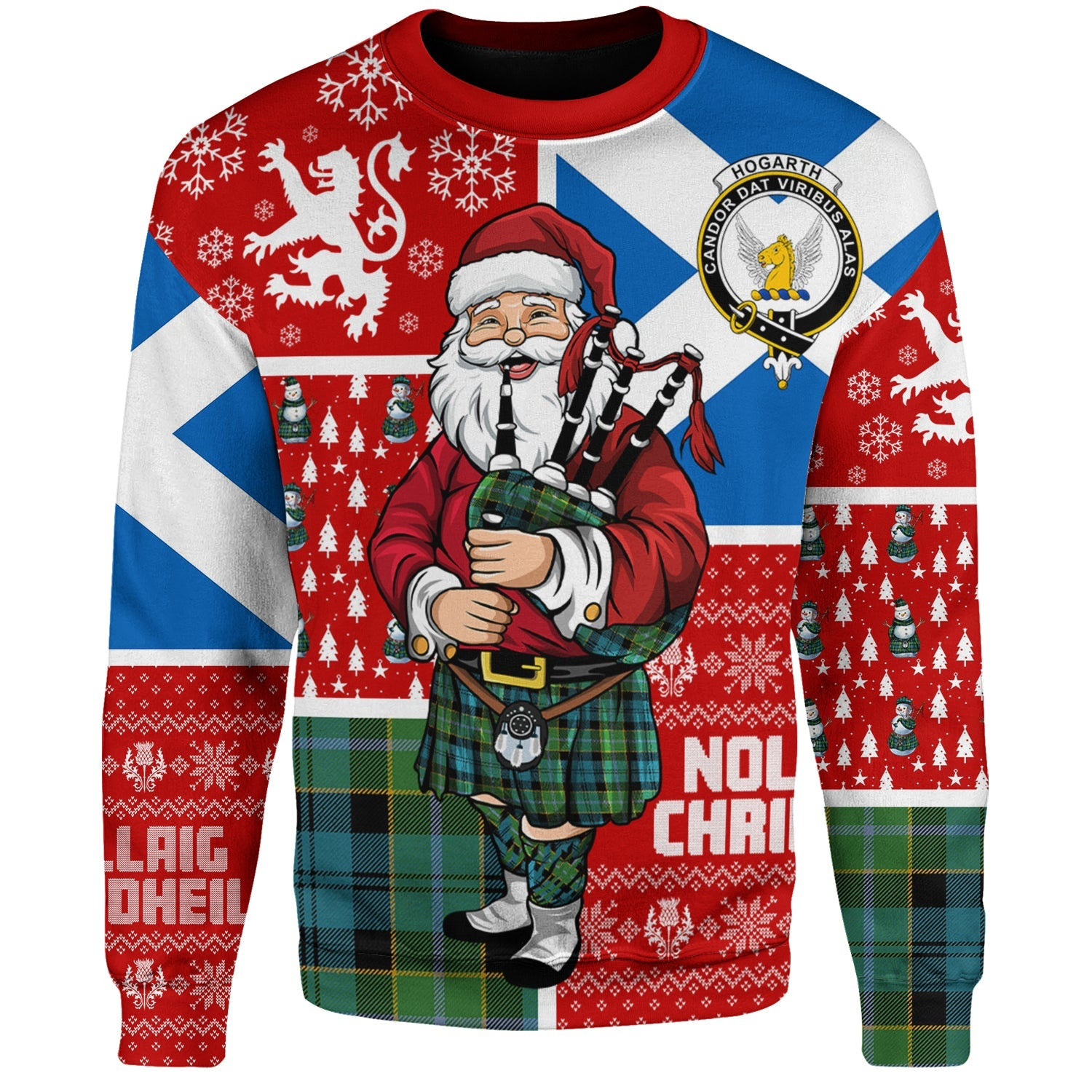 ScotsTee Shop Scottish Hogarth Ancient Clan Badge Tartan Ugly Christmas Knitted Sweater Scotland Christmas Santa