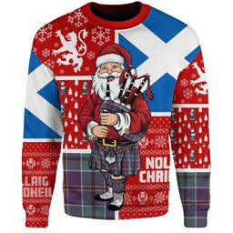 ScotsTee Shop Scottish Leslie of the Hebrides Weathered Clan Badge Tartan Ugly Christmas Knitted Sweater Scotland Christmas Santa