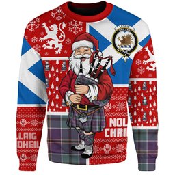 ScotsTee Shop Scottish Leslie of the Hebrides Weathered Clan Badge Tartan Ugly Christmas Knitted Sweater Scotland Christmas Santa