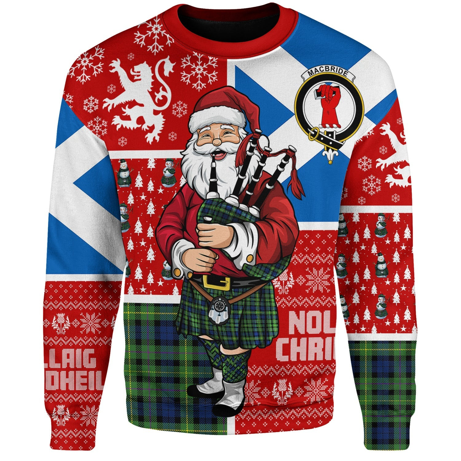 ScotsTee Shop Scottish MacBride Modern Clan Badge Tartan Ugly Christmas Knitted Sweater Scotland Christmas Santa