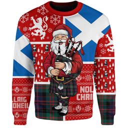 ScotsTee Shop Scottish MacDonald (Donald) Modern Clan Badge Tartan Ugly Christmas Knitted Sweater Scotland Christmas Santa