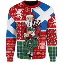 ScotsTee Shop Scottish MacDonald Lord of the Isles; Hunting Ancient Clan Badge Tartan Ugly Christmas Knitted Sweater Scotland Christmas Santa