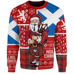 ScotsTee Shop Scottish MacClure Modern Clan Badge Tartan Ugly Christmas Knitted Sweater Scotland Christmas Santa
