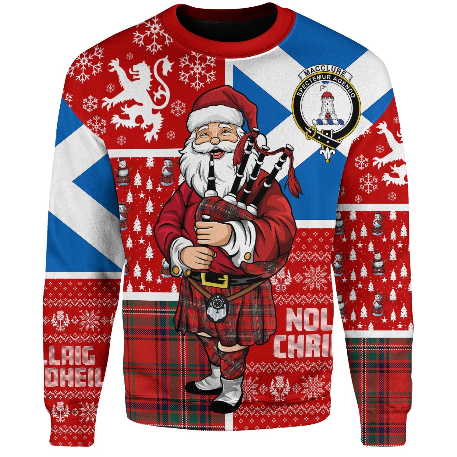 ScotsTee Shop Scottish MacClure Modern Clan Badge Tartan Ugly Christmas Knitted Sweater Scotland Christmas Santa