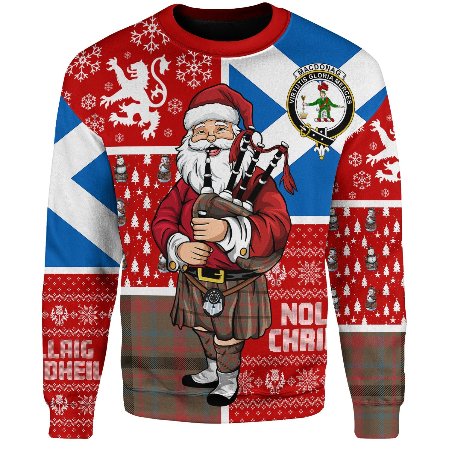 ScotsTee Shop Scottish MacDonagh Weathered Clan Badge Tartan Ugly Christmas Knitted Sweater Scotland Christmas Santa