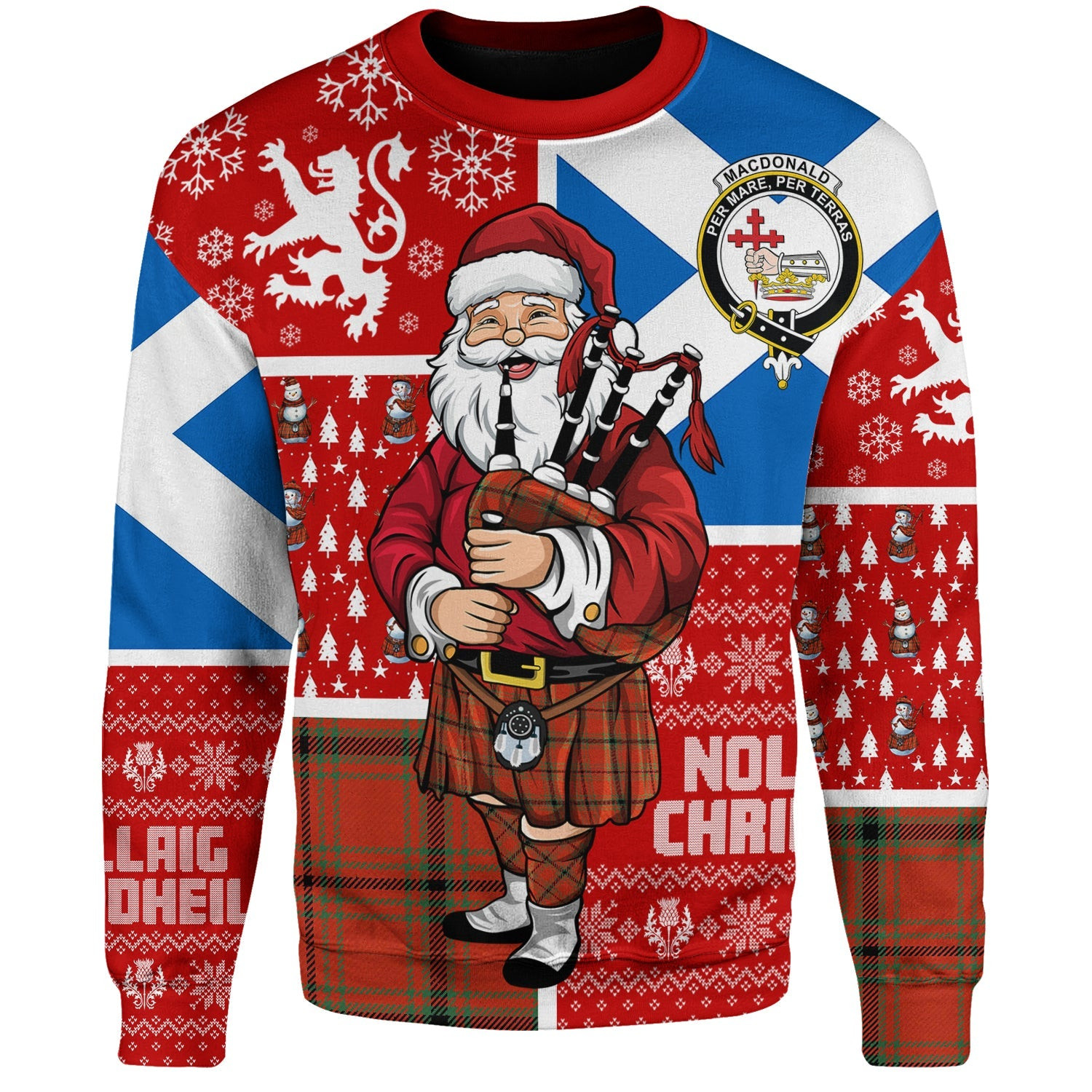 ScotsTee Shop Scottish MacDonald of Belfinlay Ancient Clan Badge Tartan Ugly Christmas Knitted Sweater Scotland Christmas Santa