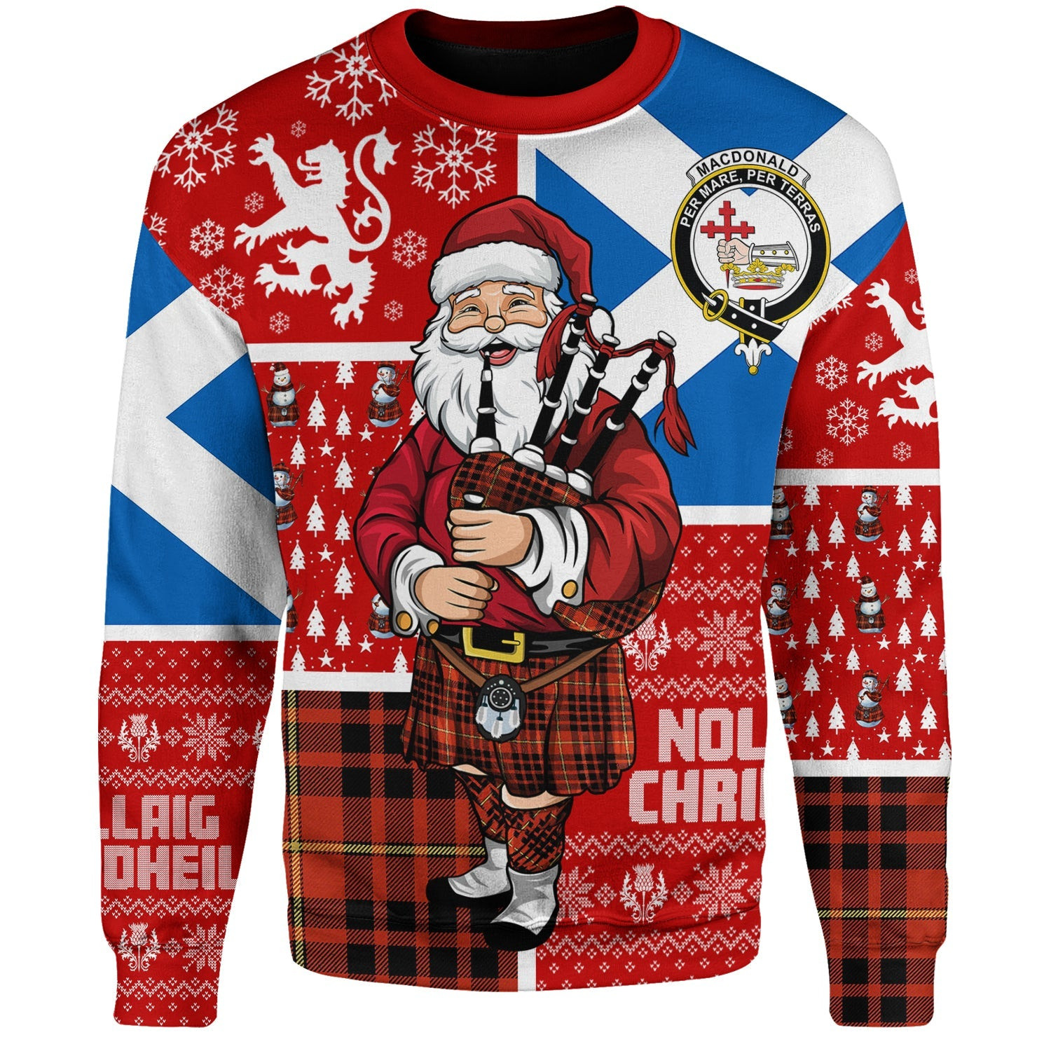 ScotsTee Shop Scottish MacDonald of Ardnamurchan (Donald of Ardnamurchan) Ancient Clan Badge Tartan Ugly Christmas Knitted Sweater Scotland Christmas Santa