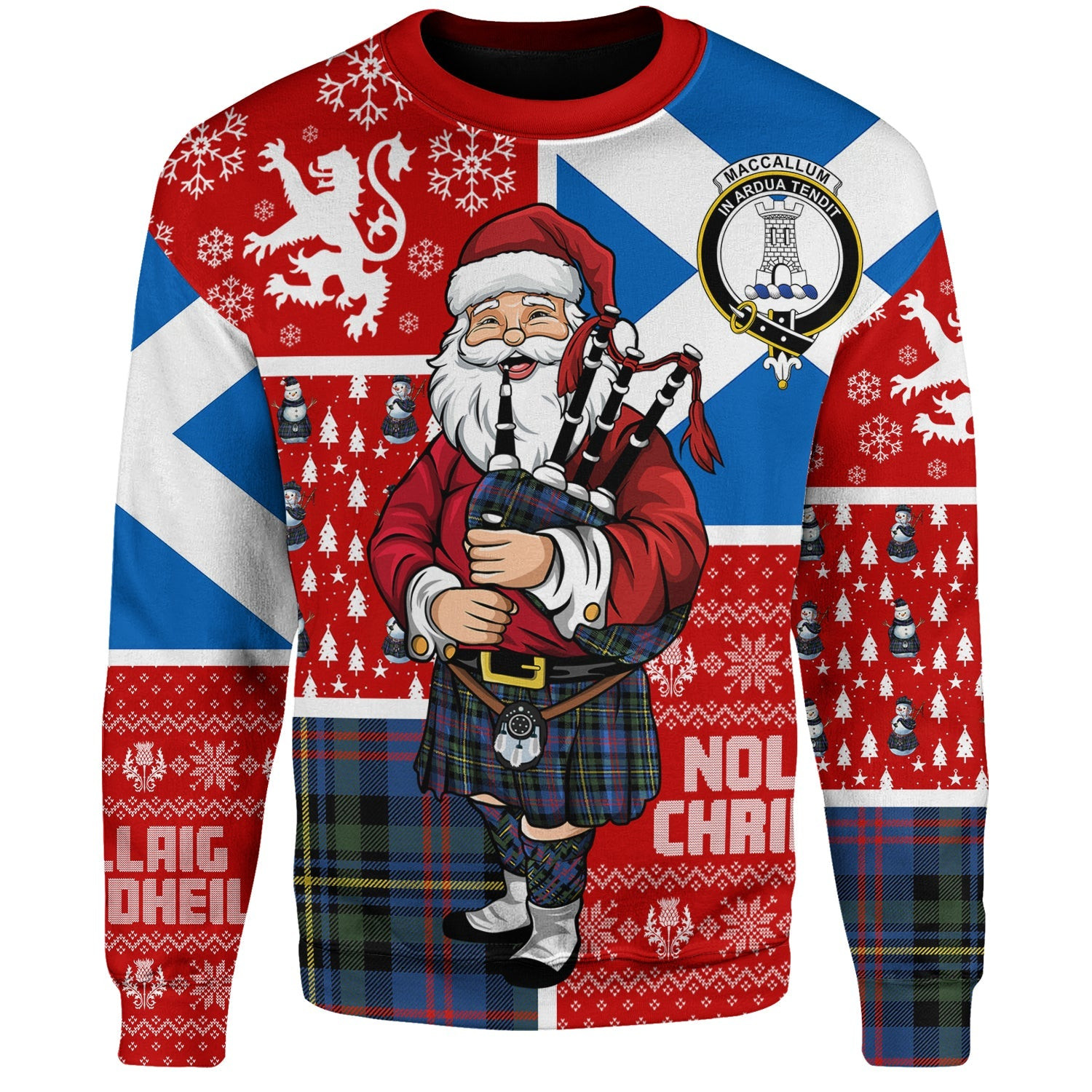 ScotsTee Shop Scottish MacCallum of Berwick Modern Clan Badge Tartan Ugly Christmas Knitted Sweater Scotland Christmas Santa