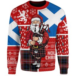 ScotsTee Shop Scottish MacDonald Sir John A (Donald Sir John A) Modern Clan Badge Tartan Ugly Christmas Knitted Sweater Scotland Christmas Santa