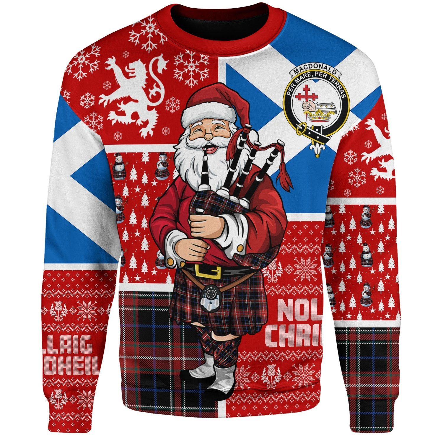 ScotsTee Shop Scottish MacDonald Sir John A (Donald Sir John A) Modern Clan Badge Tartan Ugly Christmas Knitted Sweater Scotland Christmas Santa