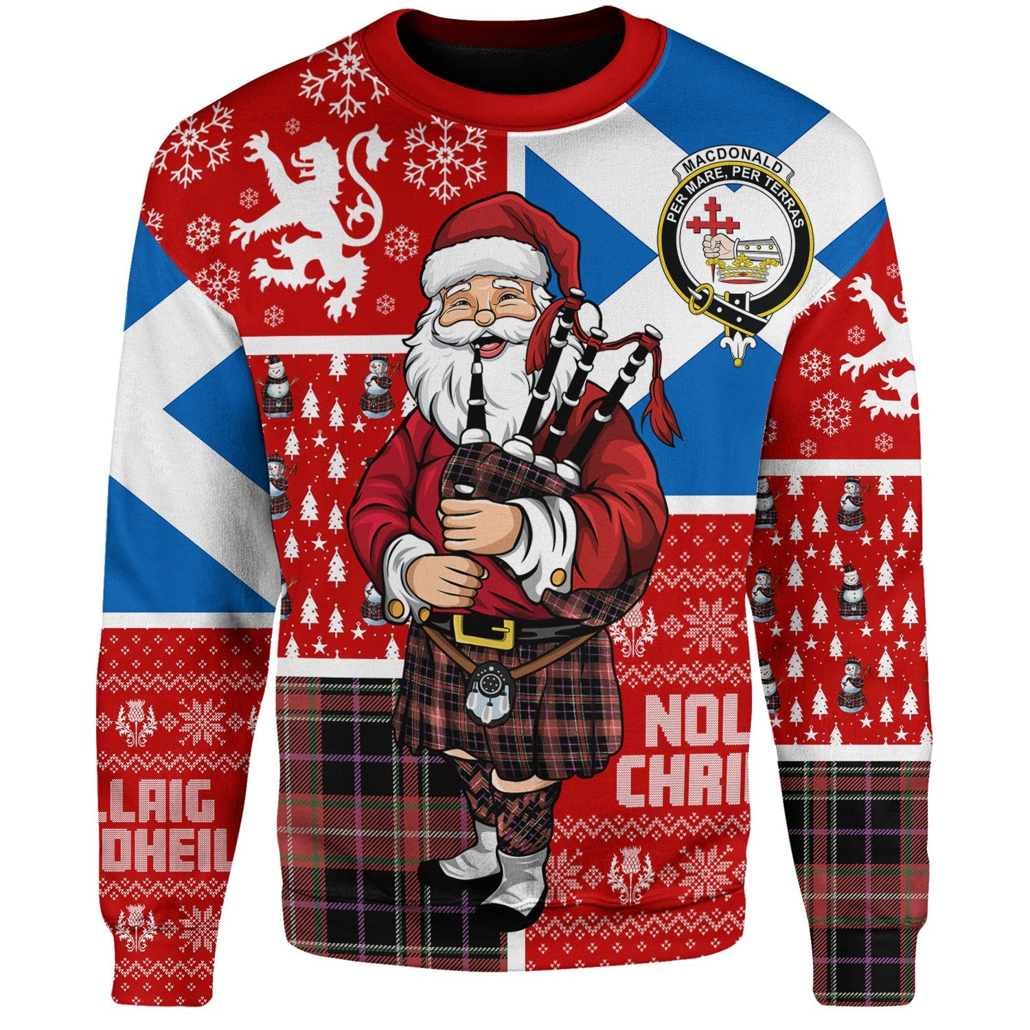 ScotsTee Shop Scottish MacDonald Sir John A (Donald Sir John A) Ancient Clan Badge Tartan Ugly Christmas Knitted Sweater Scotland Christmas Santa