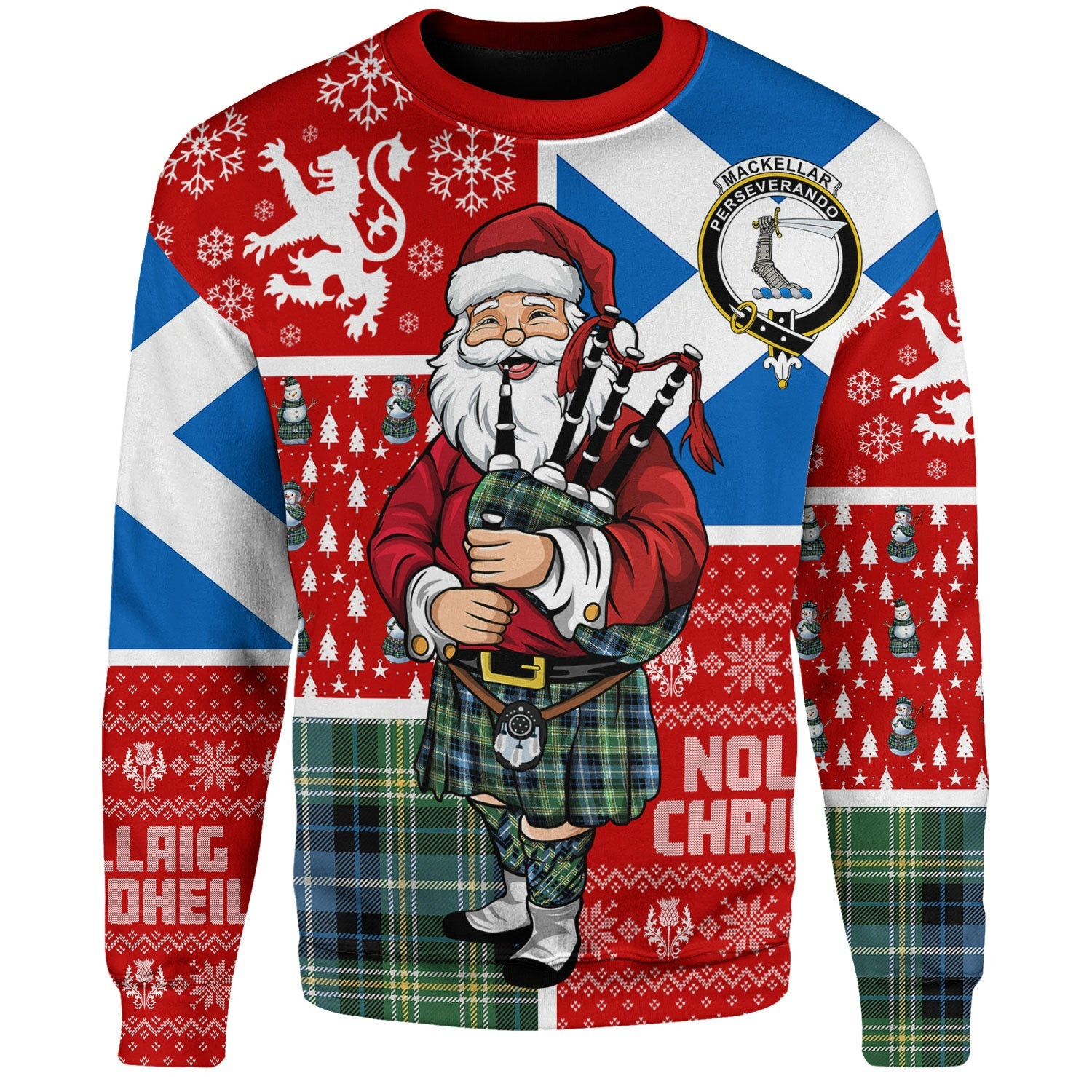 ScotsTee Shop Scottish MacKellar Ancient Clan Badge Tartan Ugly Christmas Knitted Sweater Scotland Christmas Santa