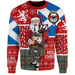 ScotsTee Shop Scottish MacLeod of Harris (MacLeod Hunting) Weathered Clan Badge Tartan Ugly Christmas Knitted Sweater Scotland Christmas Santa