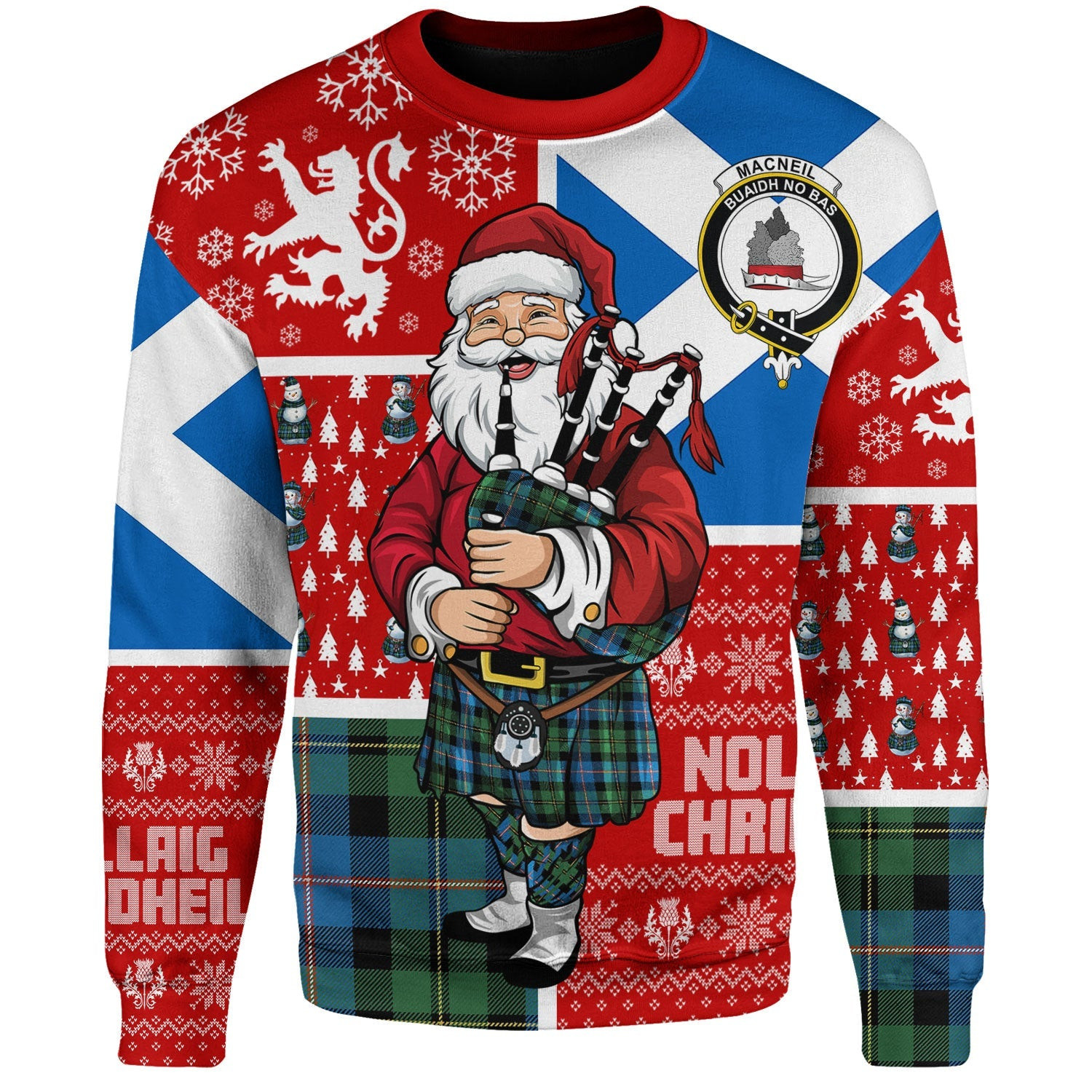 ScotsTee Shop Scottish MacNeil of Barra Old (MacNeill Old) Ancient Clan Badge Tartan Ugly Christmas Knitted Sweater Scotland Christmas Santa